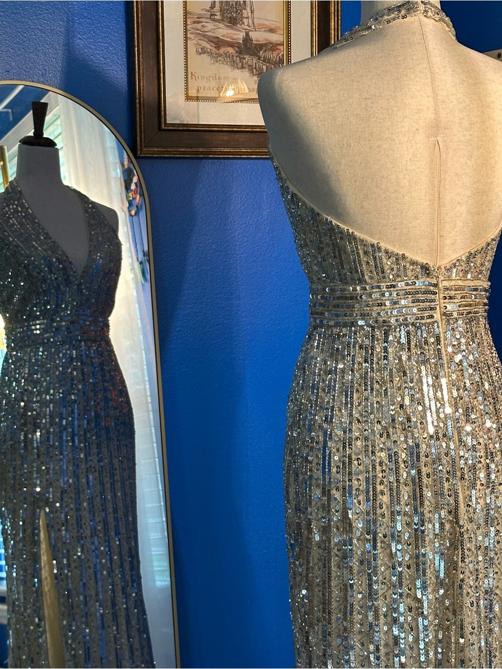 Mac Duggal 5759 Silver Nude Beaded Sequin Evening Gown Size 4 NWT Formal Dress - Picture 4 of 7